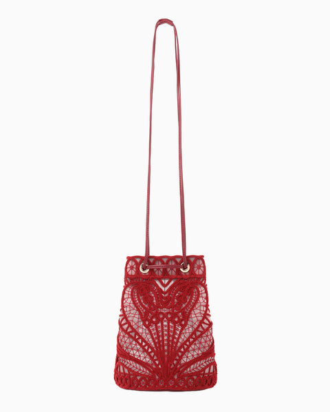 Cording Embroidery Bucket Bag - red
