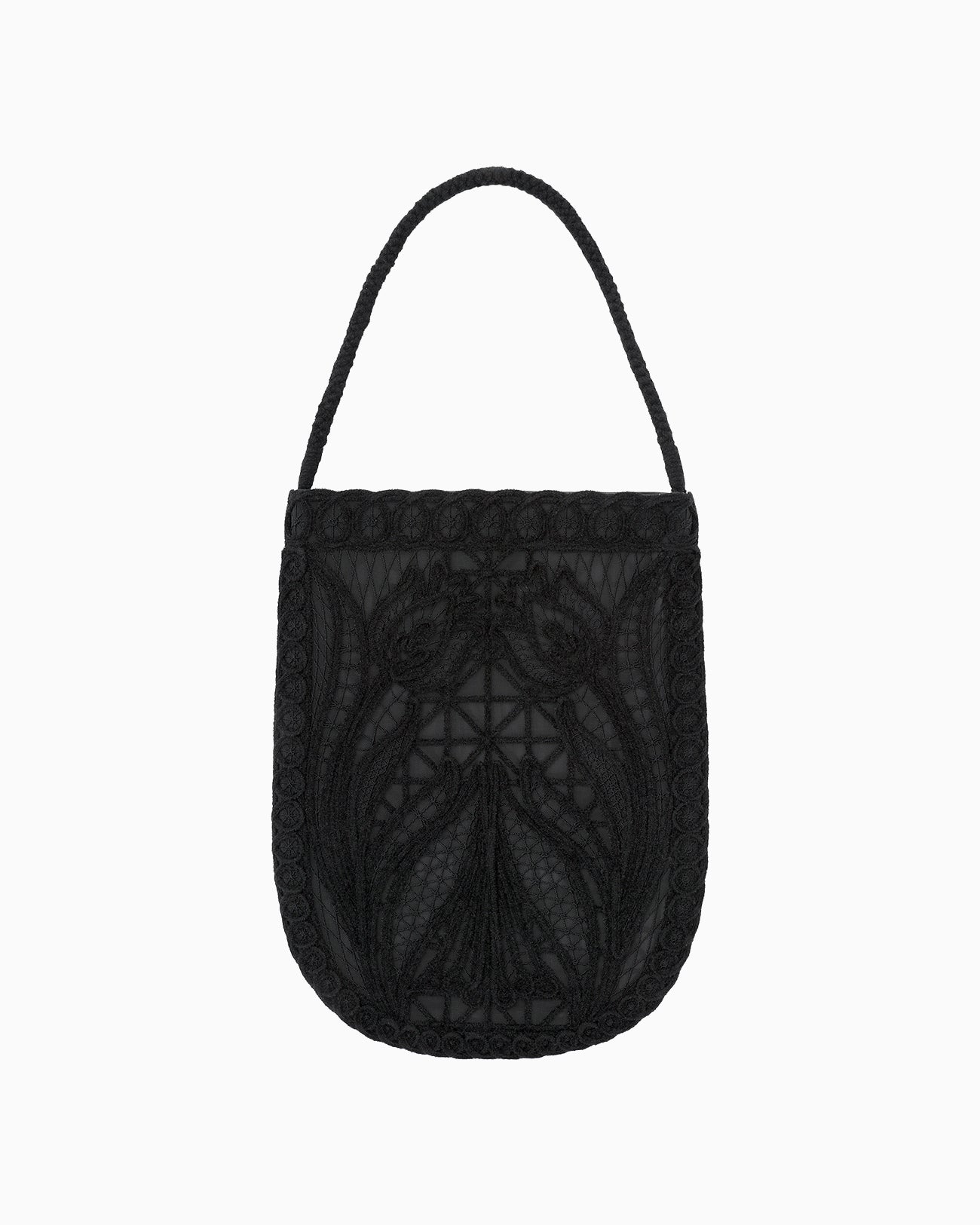 Cording Embroidery Round Tote Bag - black