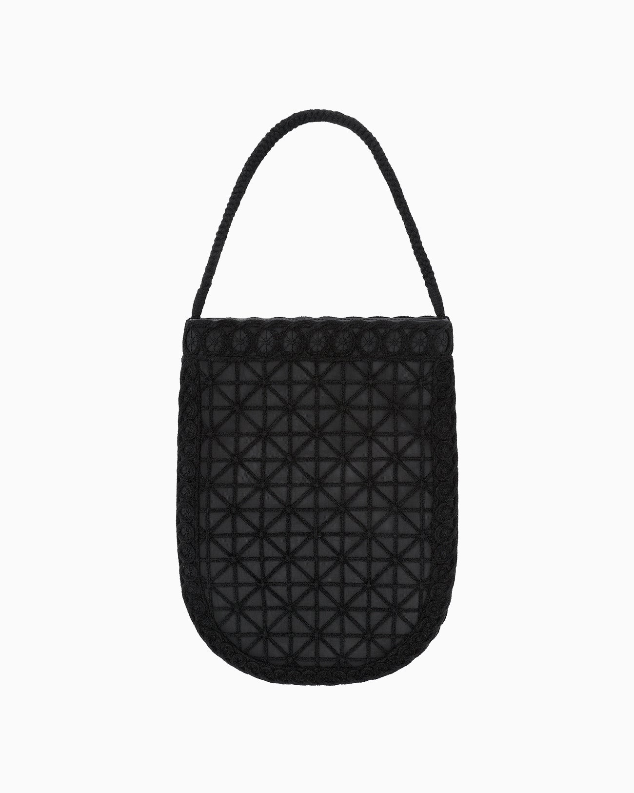 Cording Embroidery Round Tote Bag - black