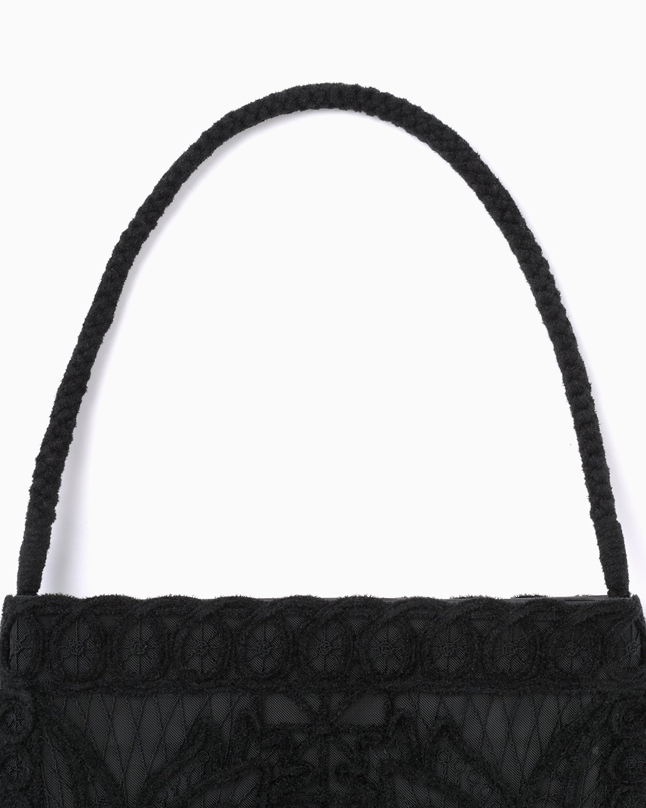 Cording Embroidery Round Tote Bag - black