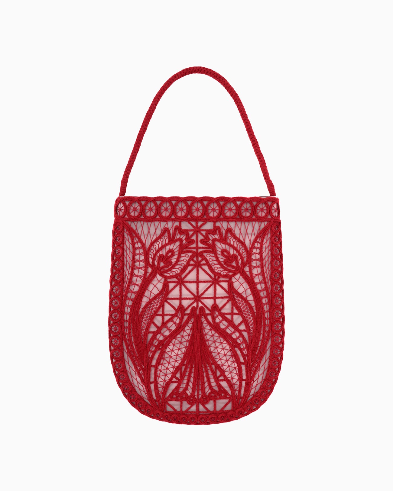 Cording Embroidery Round Tote Bag - red