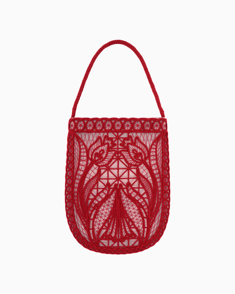 Cording Embroidery Round Tote Bag - red