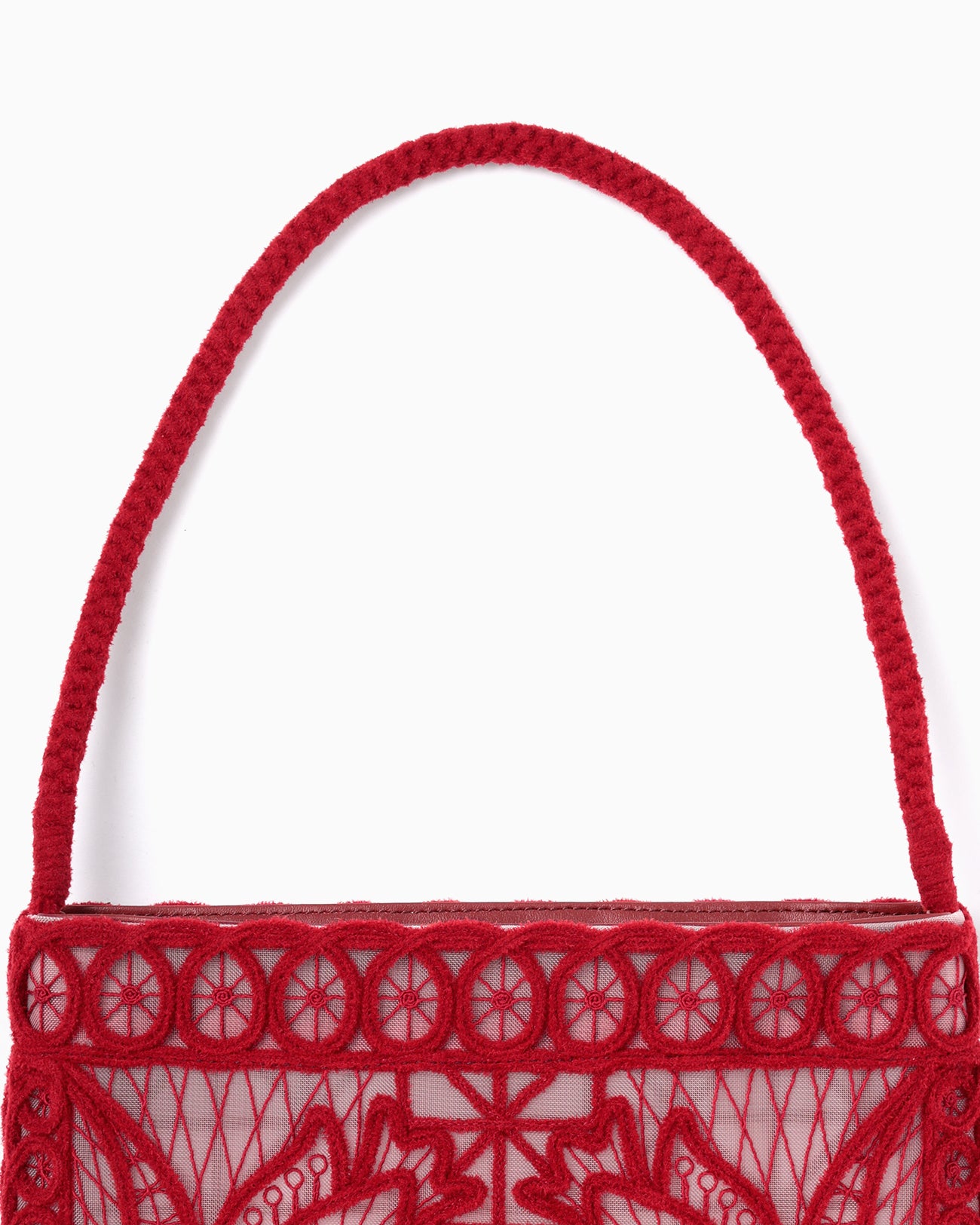 Cording Embroidery Round Tote Bag - red