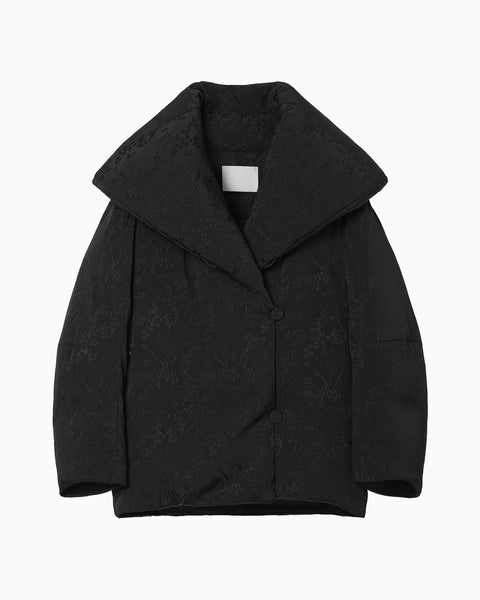 Floral Jacquard Rounded Down Jacket - black