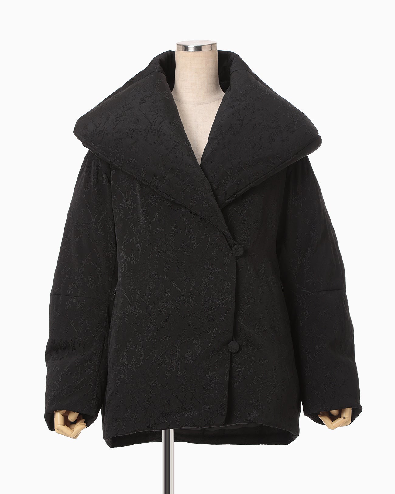 Floral Jacquard Rounded Down Jacket - black