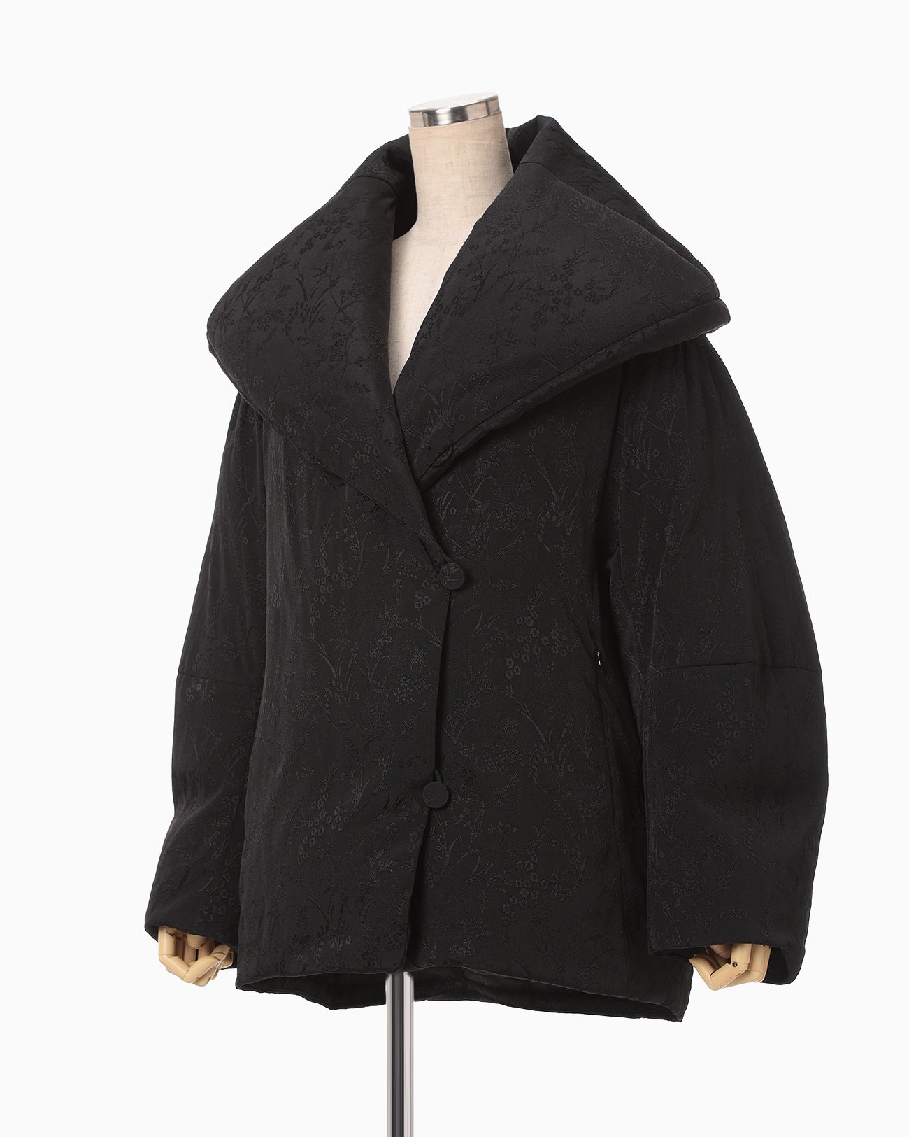 Floral Jacquard Rounded Down Jacket - black