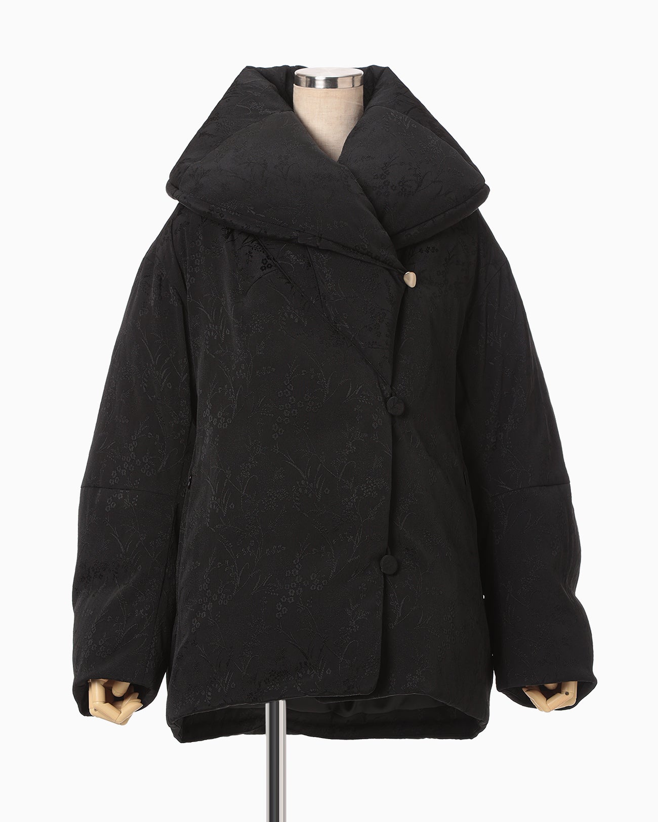 Floral Jacquard Rounded Down Jacket - black
