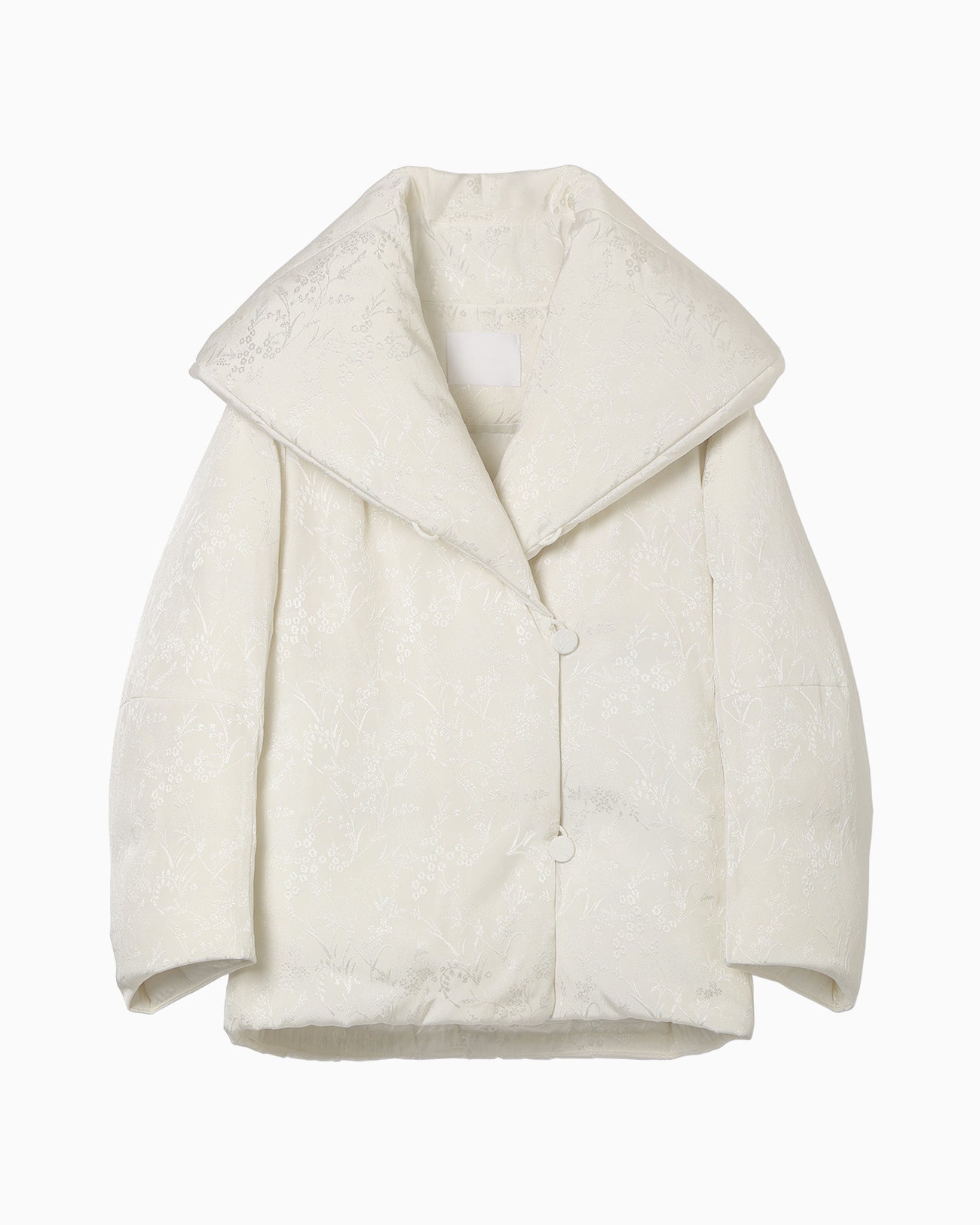 Floral Jacquard Rounded Down Jacket - ecru