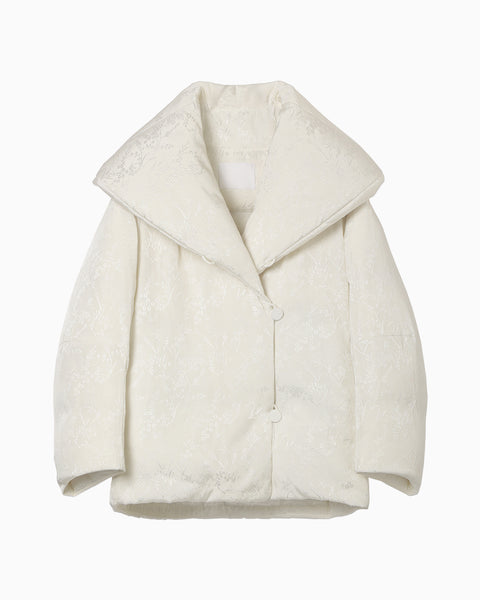 Floral Jacquard Rounded Down Jacket - ecru