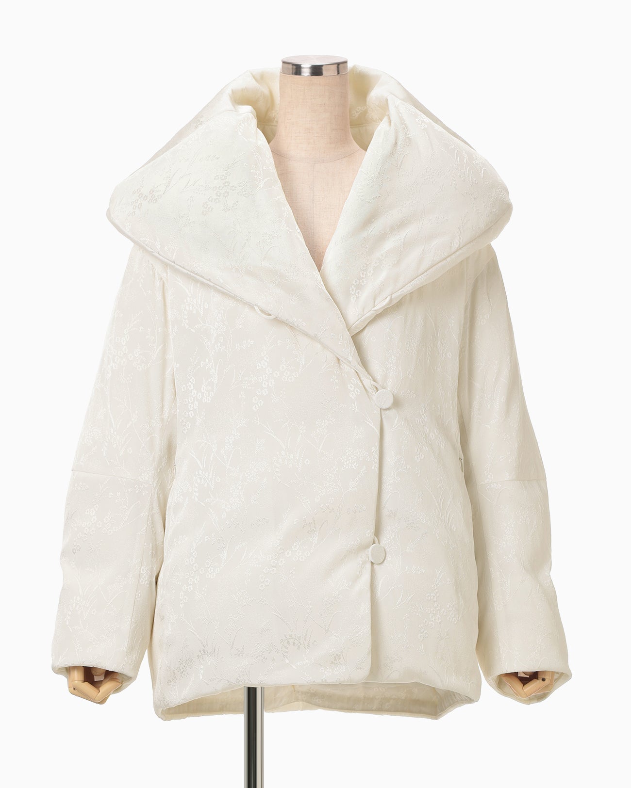 Floral Jacquard Rounded Down Jacket - ecru