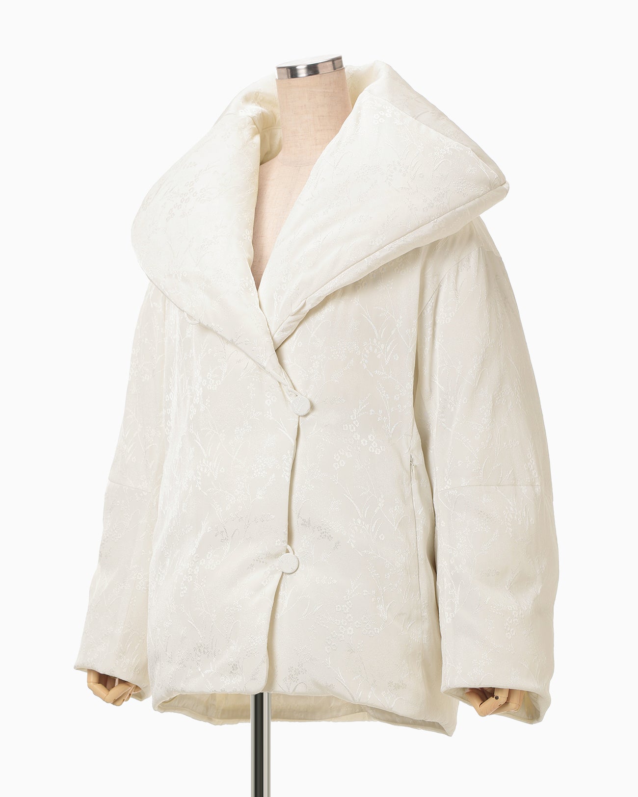Floral Jacquard Rounded Down Jacket - ecru