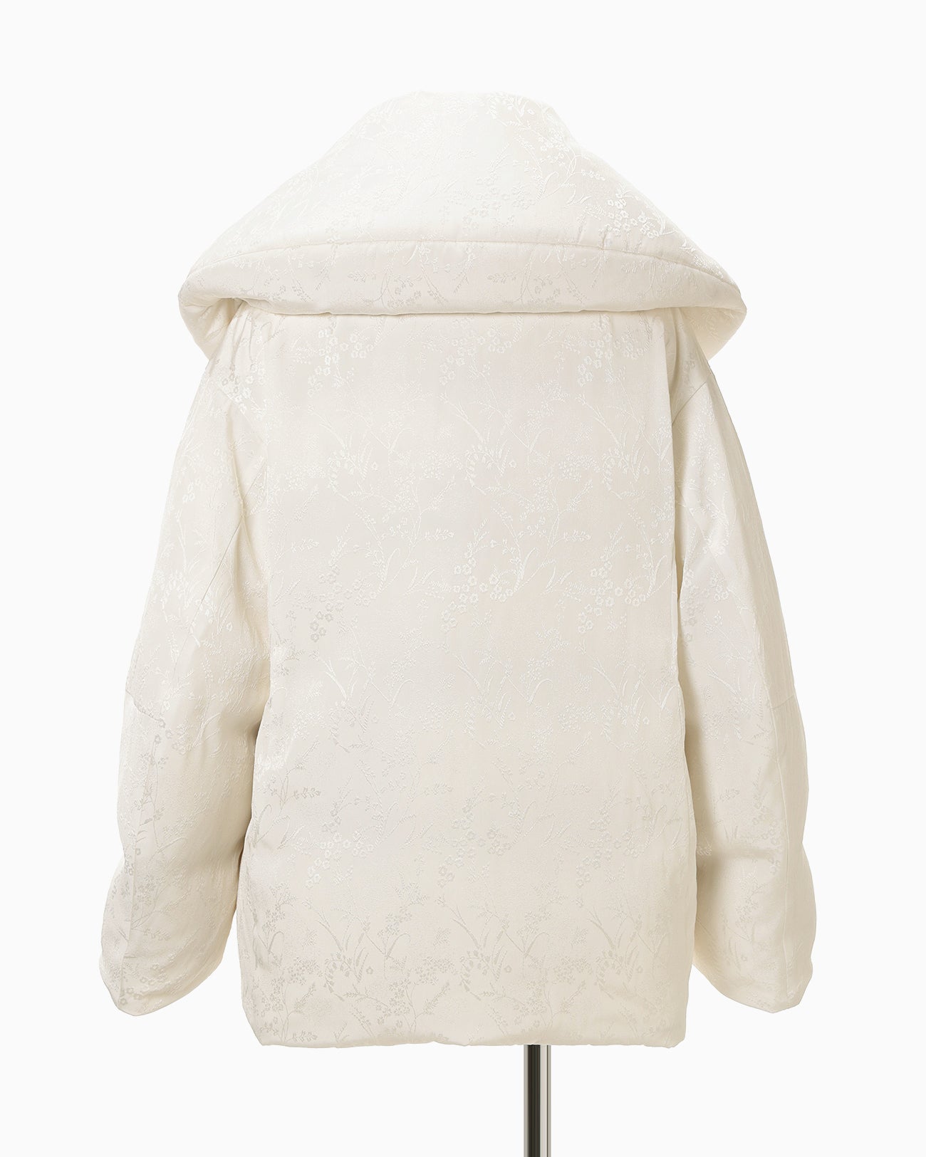 Floral Jacquard Rounded Down Jacket - ecru