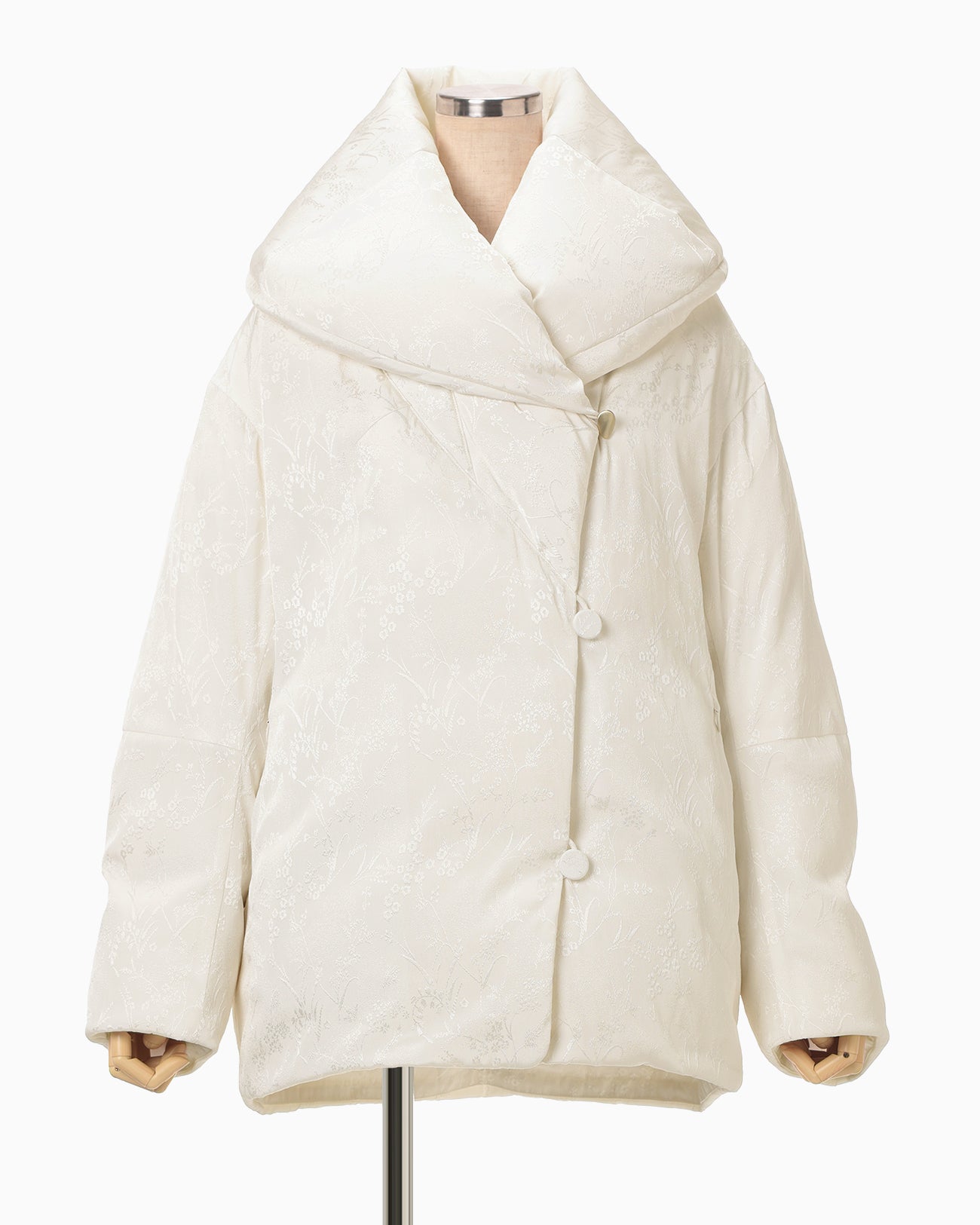 Floral Jacquard Rounded Down Jacket - ecru