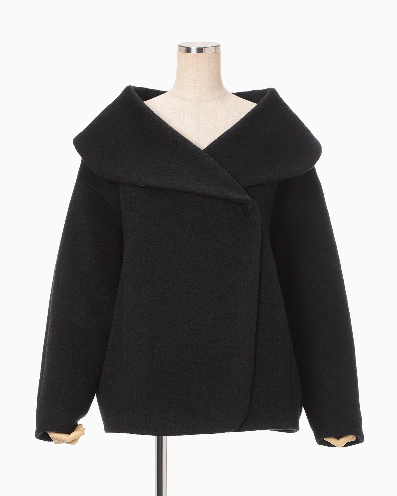 Wool Arupaka Shawl Collar Short Cort - black