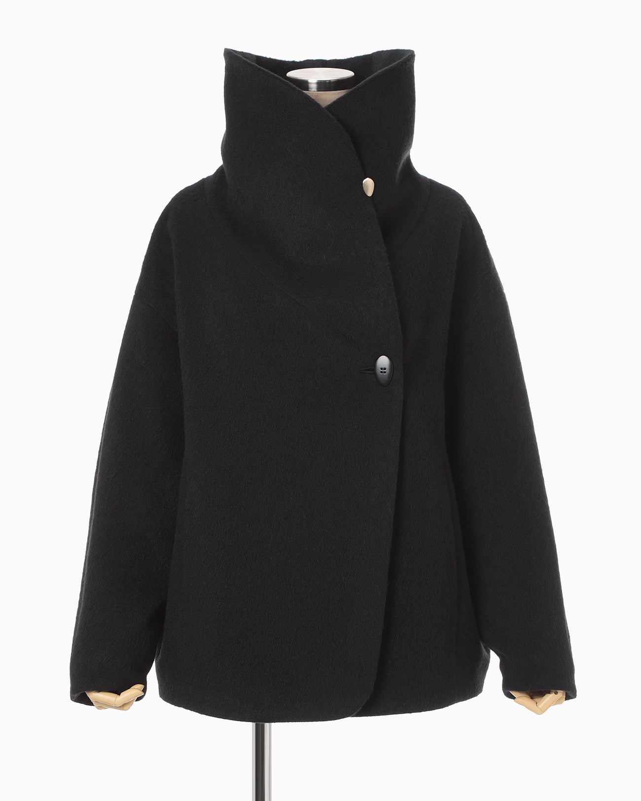 Wool Arupaka Shawl Collar Short Cort - black