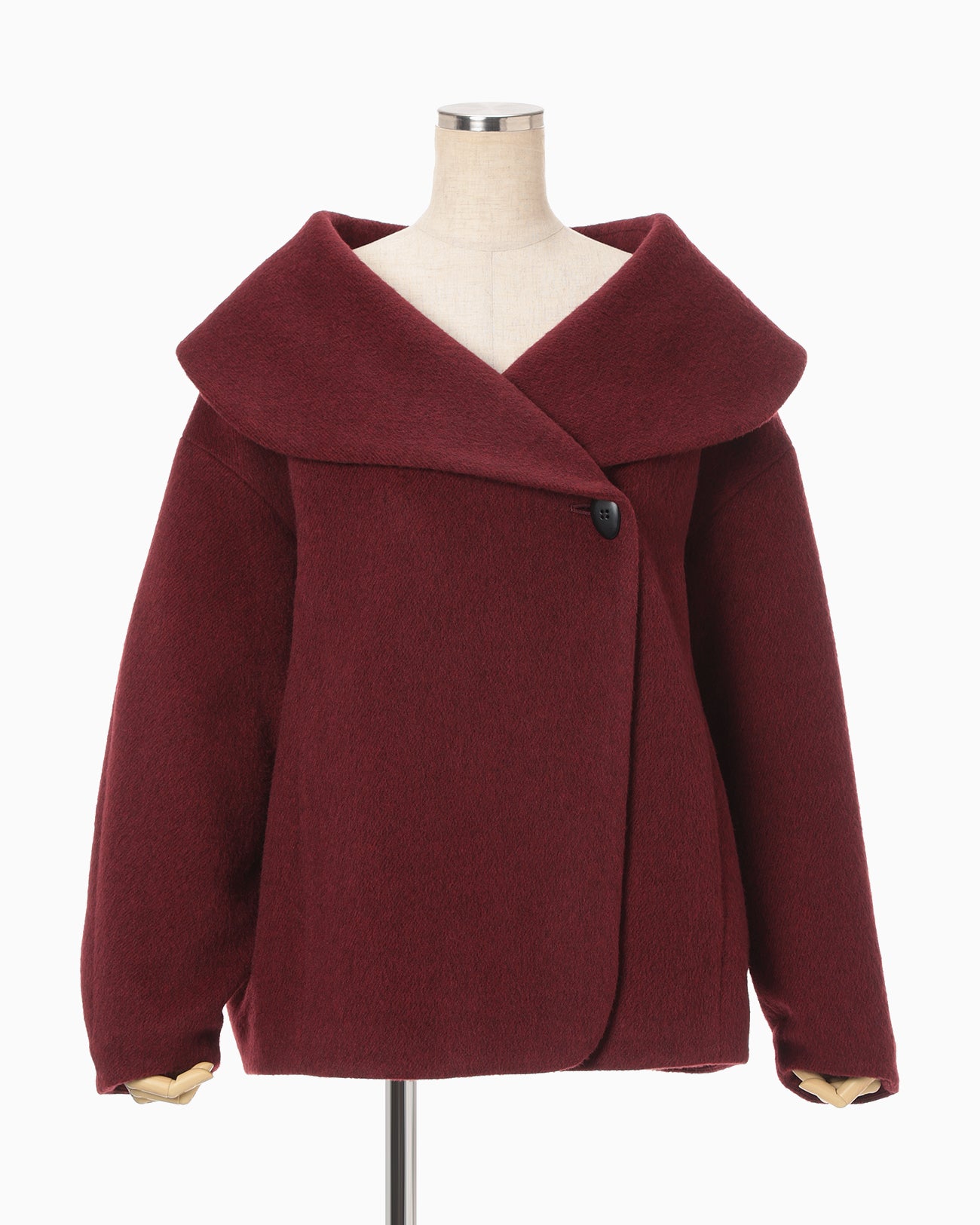 Wool Arupaka Shawl Collar Short Cort - bordeaux