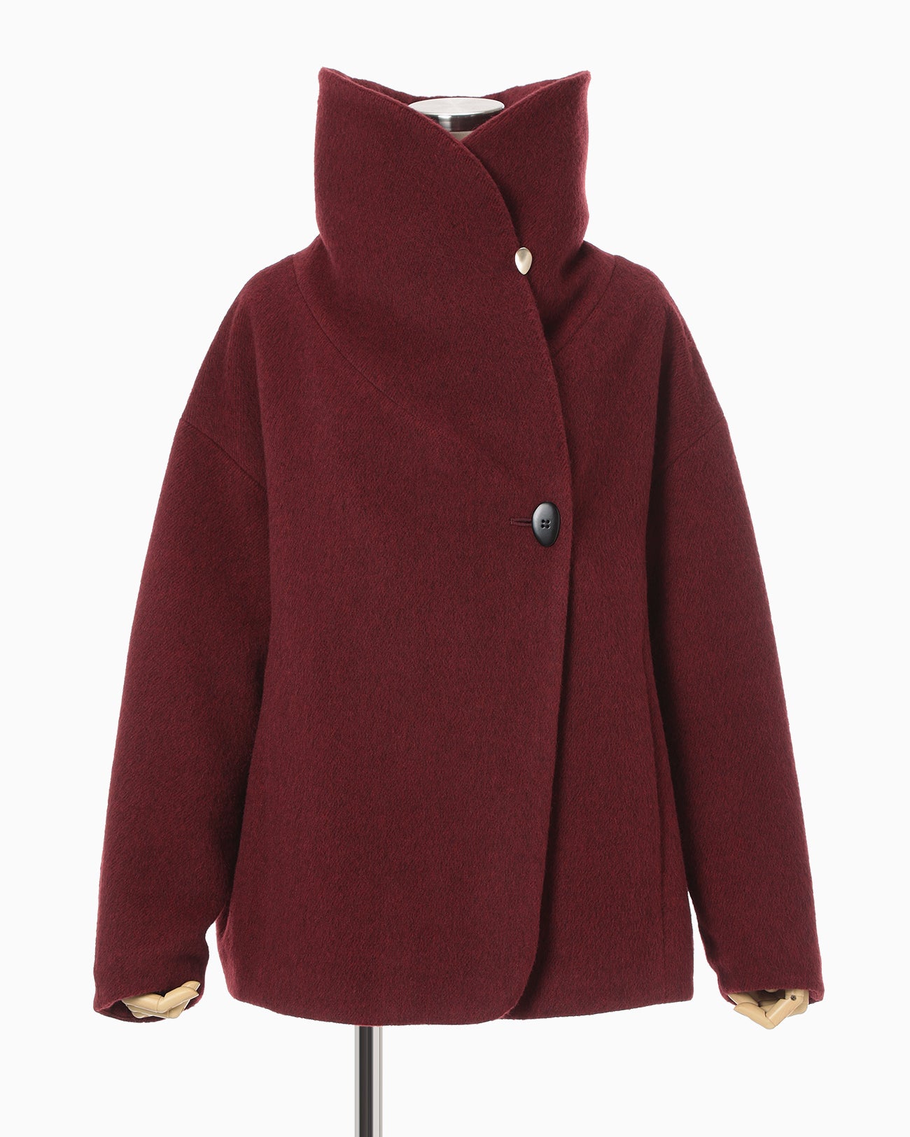 Wool Arupaka Shawl Collar Short Cort - bordeaux
