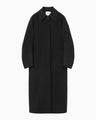 Wool Melton Embroidery Collar Long Coat - black