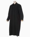 Wool Melton Embroidery Collar Long Coat - black
