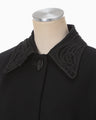 Wool Melton Embroidery Collar Long Coat - black