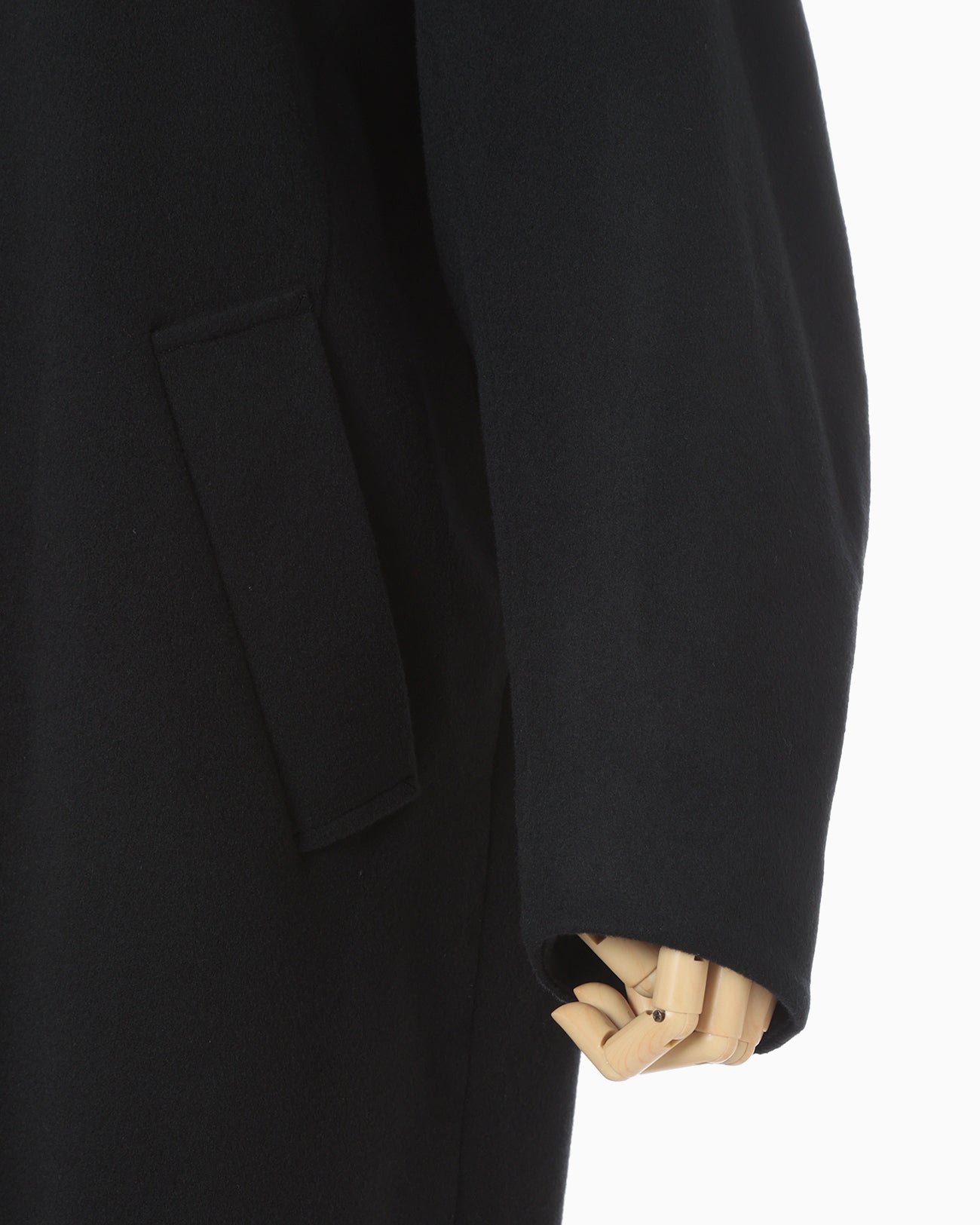 Wool Melton Embroidery Collar Long Coat - black
