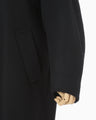 Wool Melton Embroidery Collar Long Coat - black