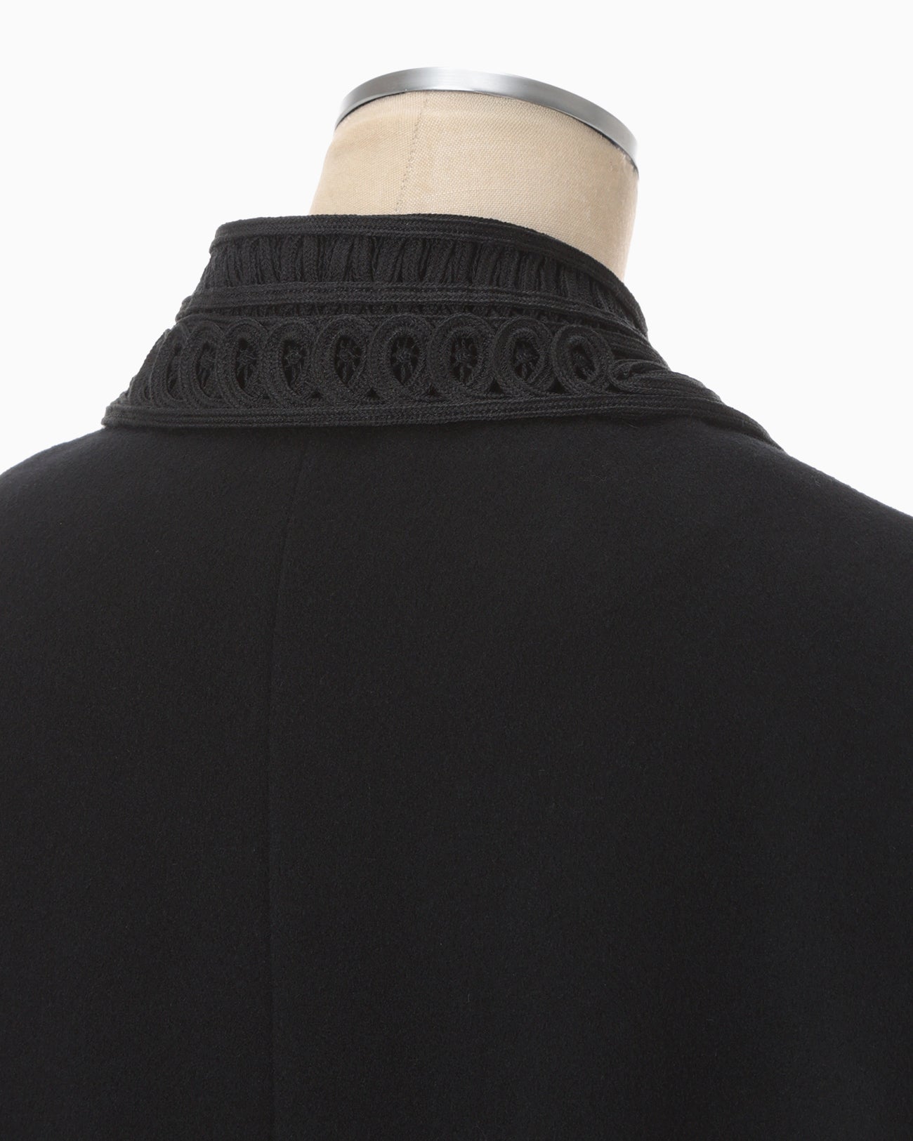 Wool Melton Embroidery Collar Long Coat - black