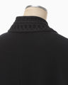 Wool Melton Embroidery Collar Long Coat - black