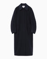 Wool Melton Embroidery Collar Long Coat - navy