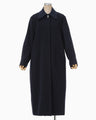 Wool Melton Embroidery Collar Long Coat - navy