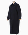 Wool Melton Embroidery Collar Long Coat - navy