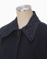 Wool Melton Embroidery Collar Long Coat - navy