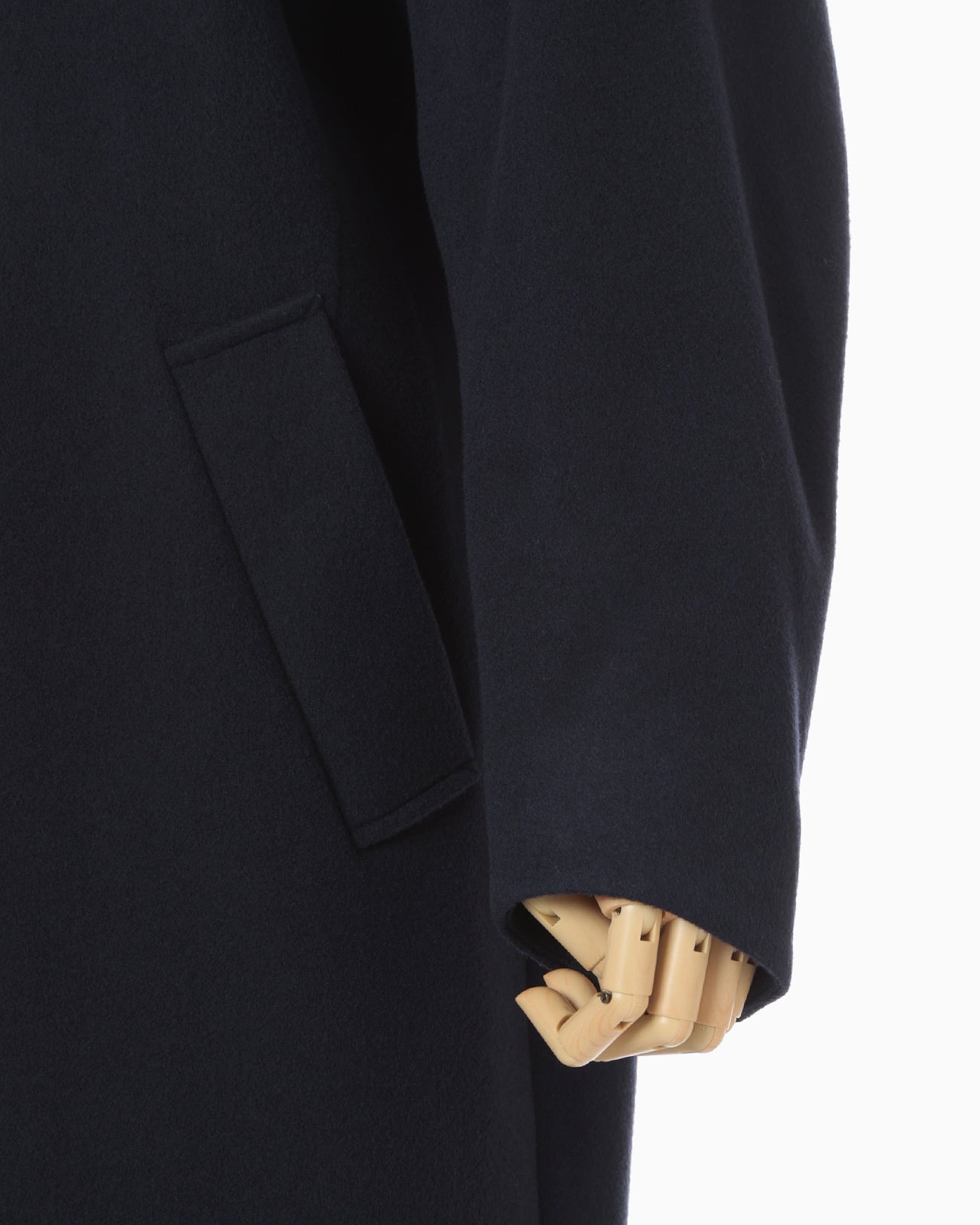 Wool Melton Embroidery Collar Long Coat - navy