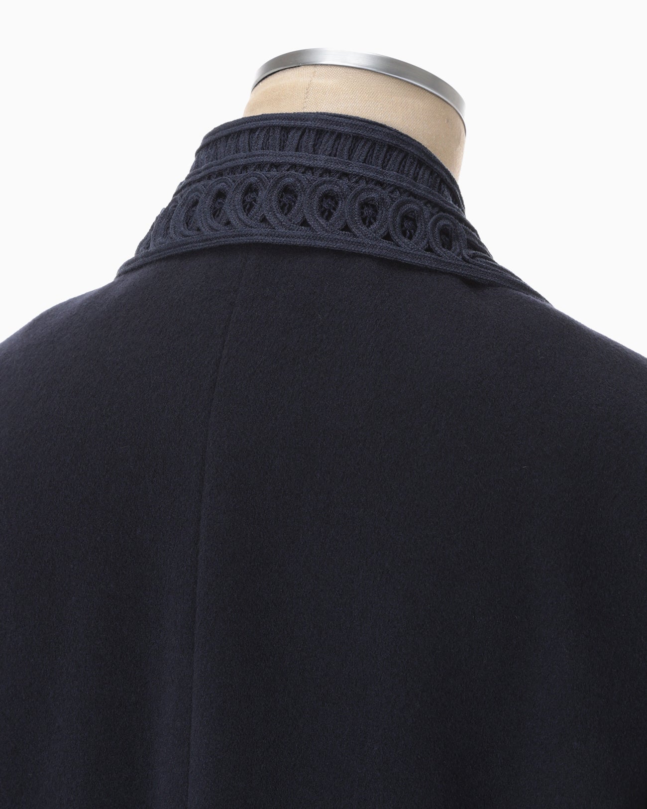 Wool Melton Embroidery Collar Long Coat - navy