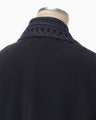 Wool Melton Embroidery Collar Long Coat - navy