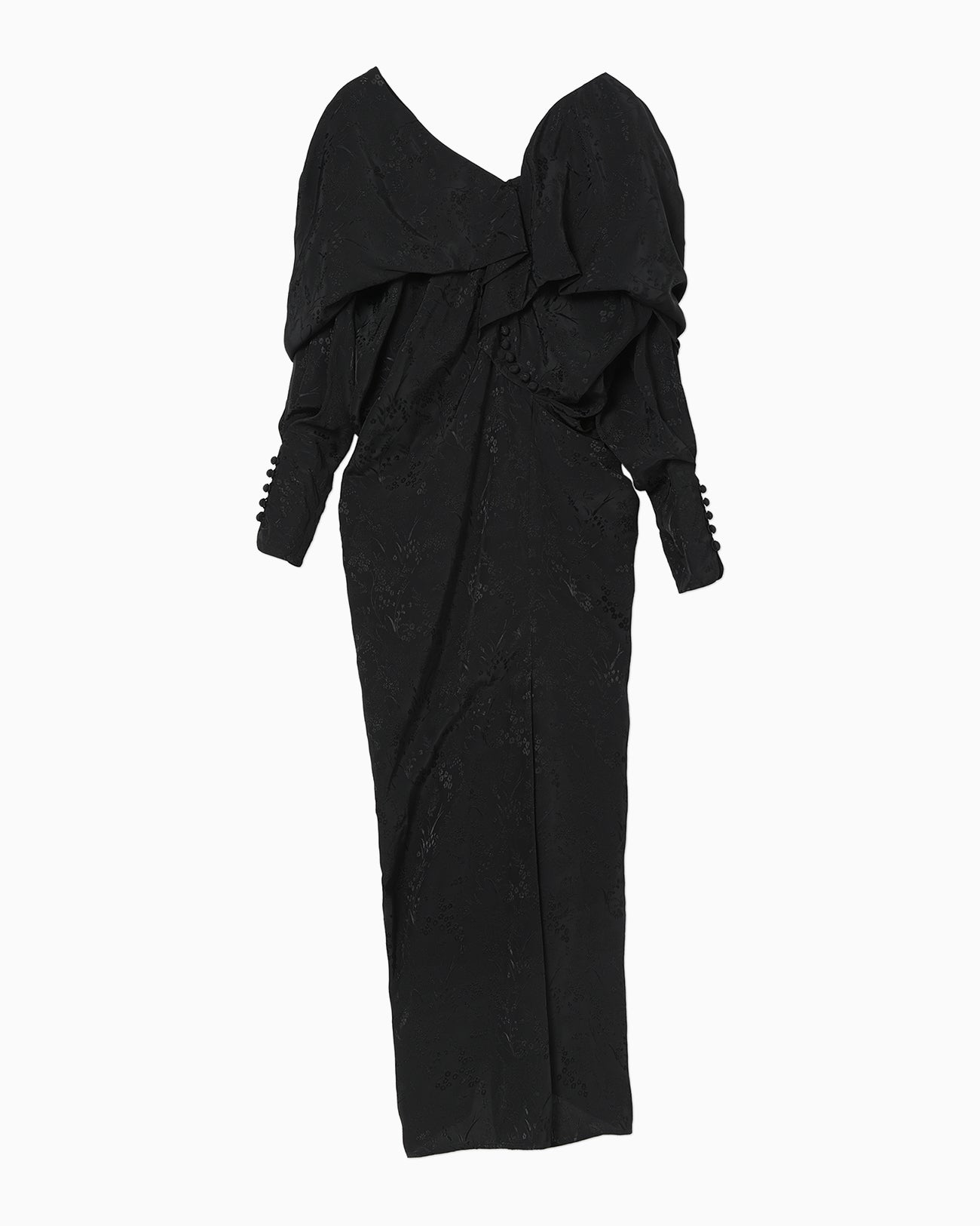 Floral Jacquard Asymmetry Drape Dress - black
