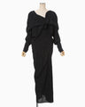 Floral Jacquard Asymmetry Drape Dress - black
