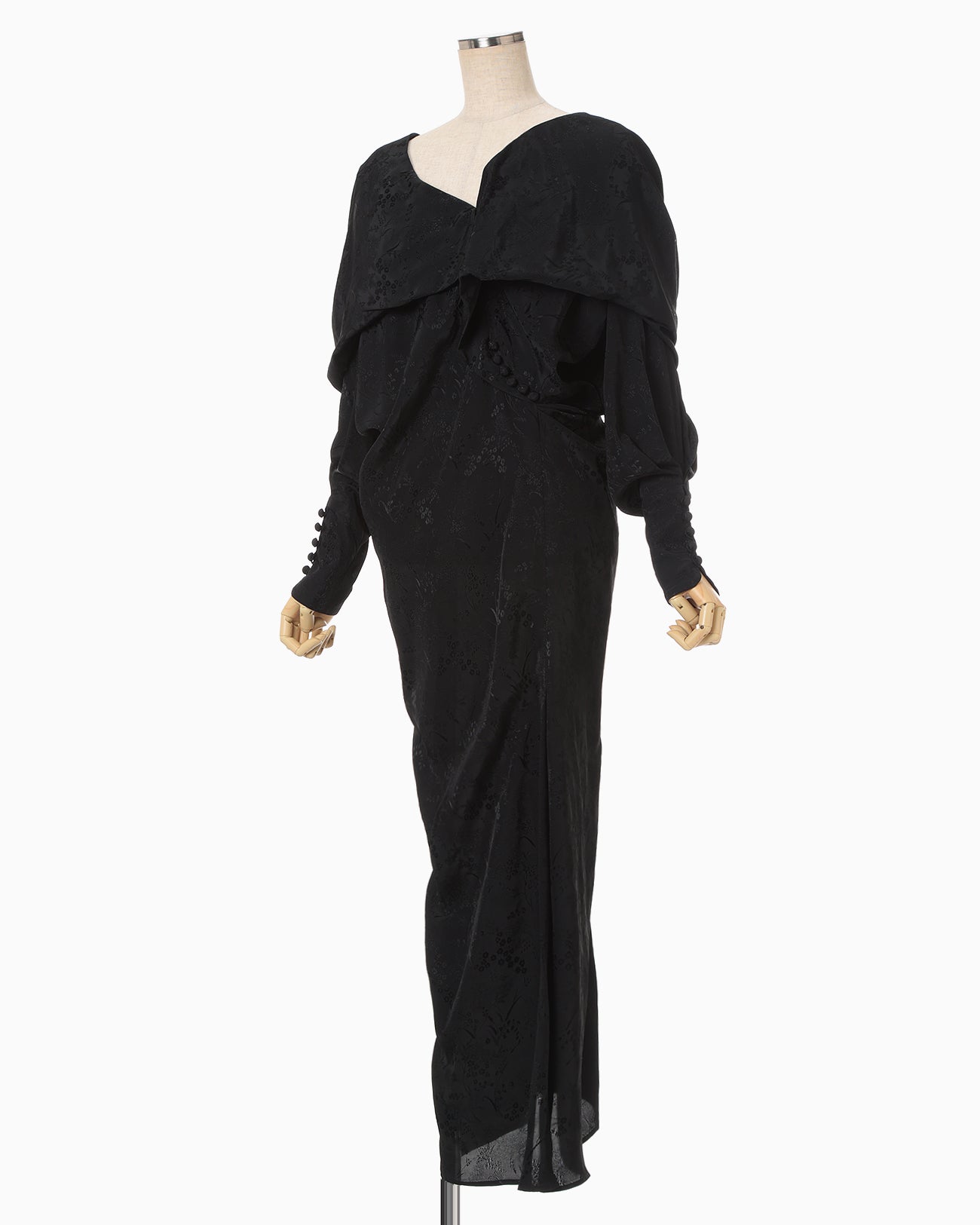 Floral Jacquard Asymmetry Drape Dress - black