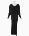 Floral Jacquard Asymmetry Drape Dress - black