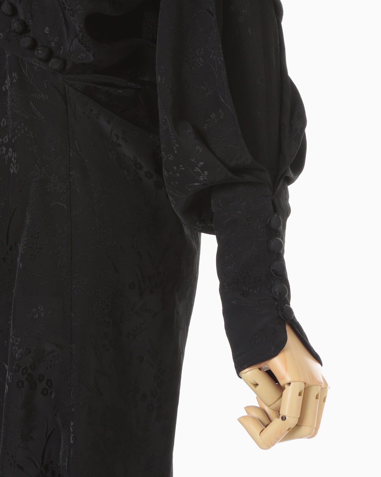 Floral Jacquard Asymmetry Drape Dress - black