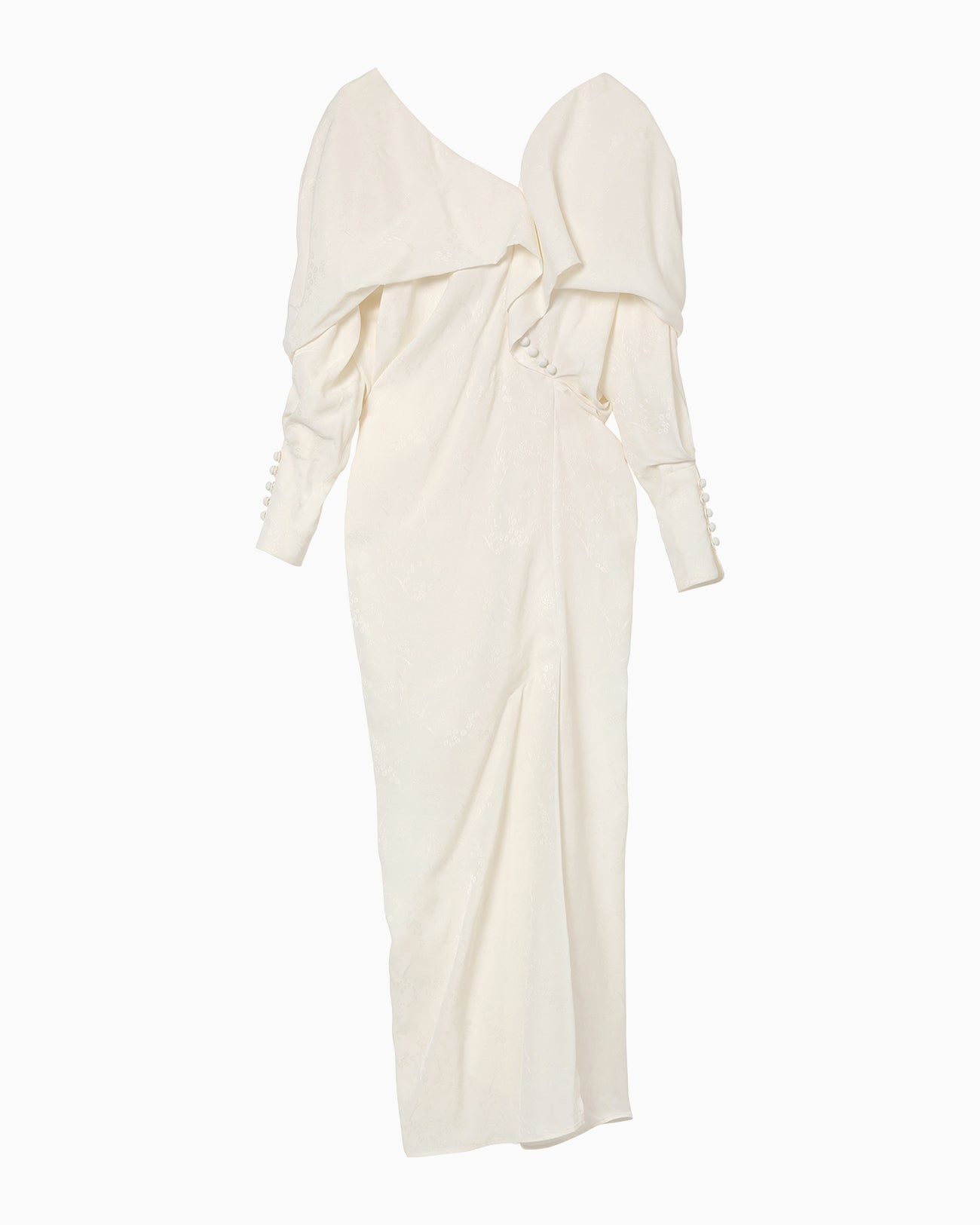 Floral Jacquard Asymmetry Drape Dress - ecru
