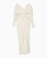Floral Jacquard Asymmetry Drape Dress - ecru