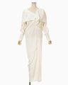 Floral Jacquard Asymmetry Drape Dress - ecru