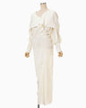 Floral Jacquard Asymmetry Drape Dress - ecru