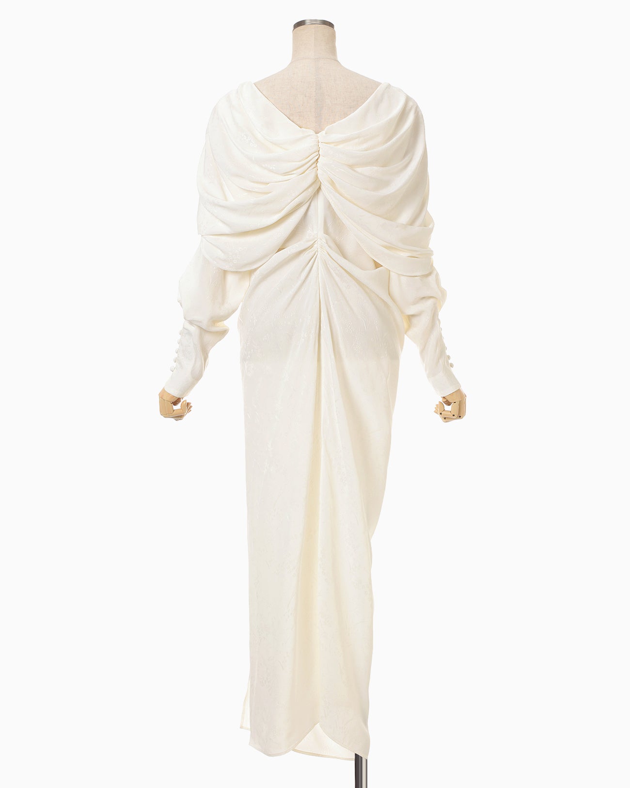 Floral Jacquard Asymmetry Drape Dress - ecru