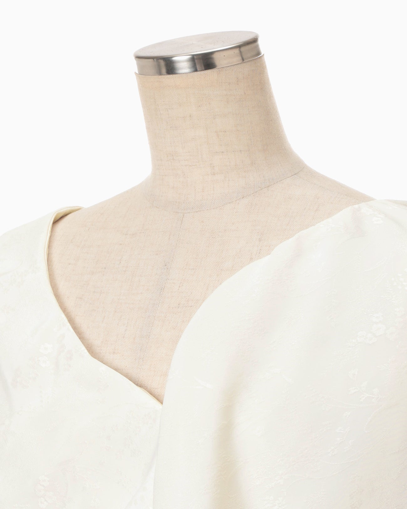 Floral Jacquard Asymmetry Drape Dress - ecru