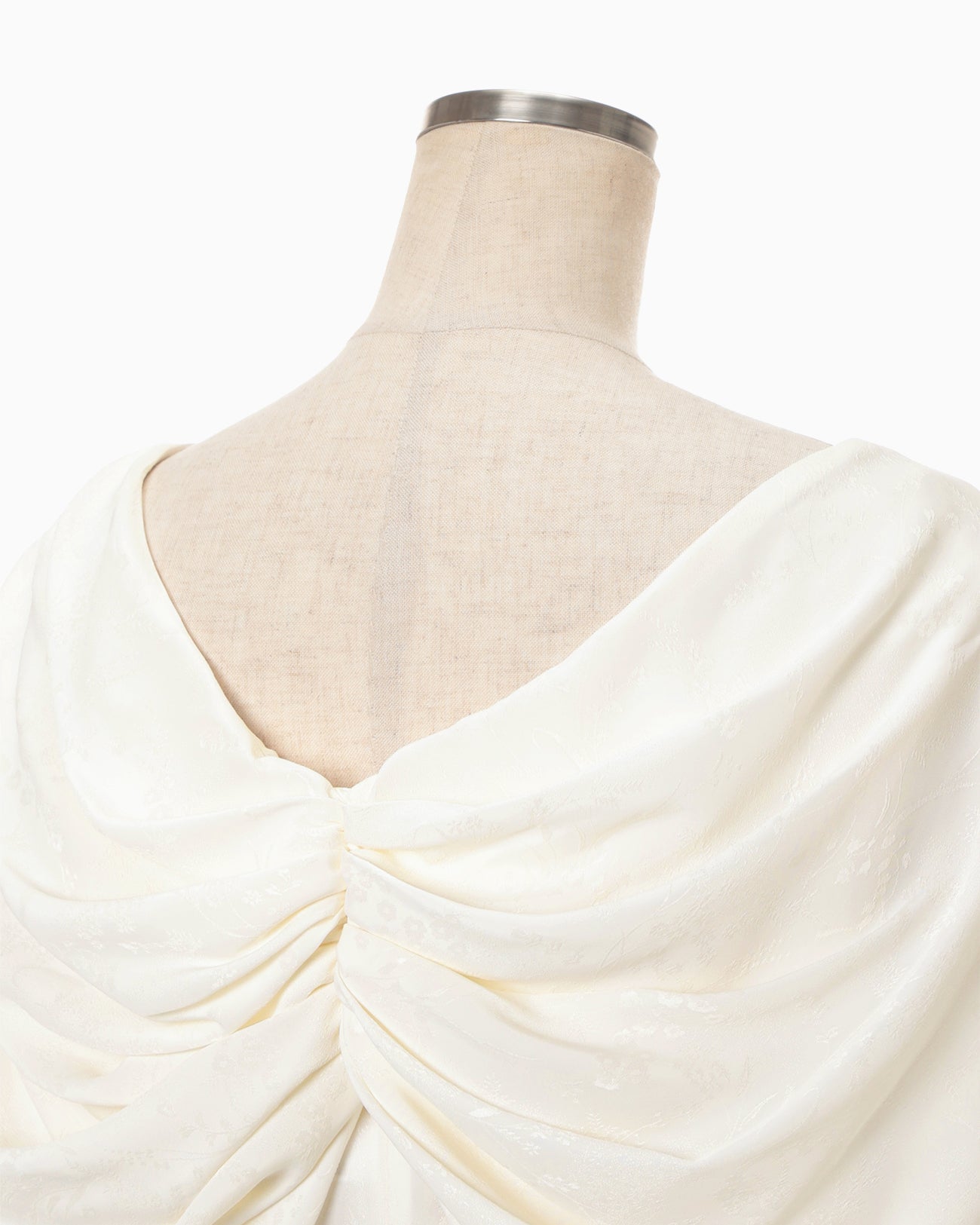 Floral Jacquard Asymmetry Drape Dress - ecru