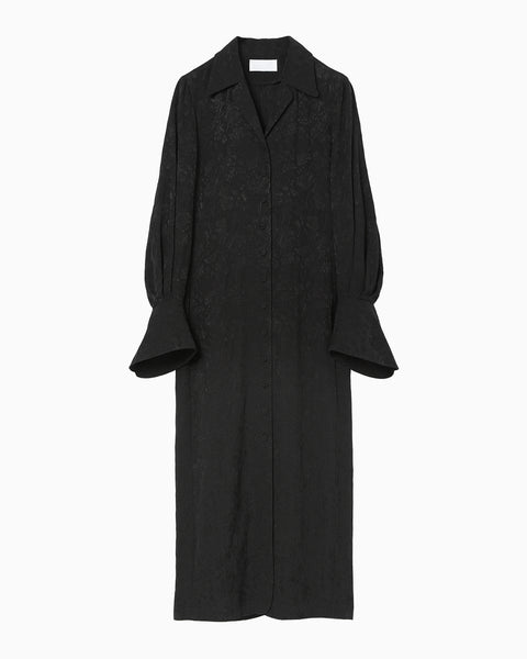 Floral Jacquard Shirt Dress - black