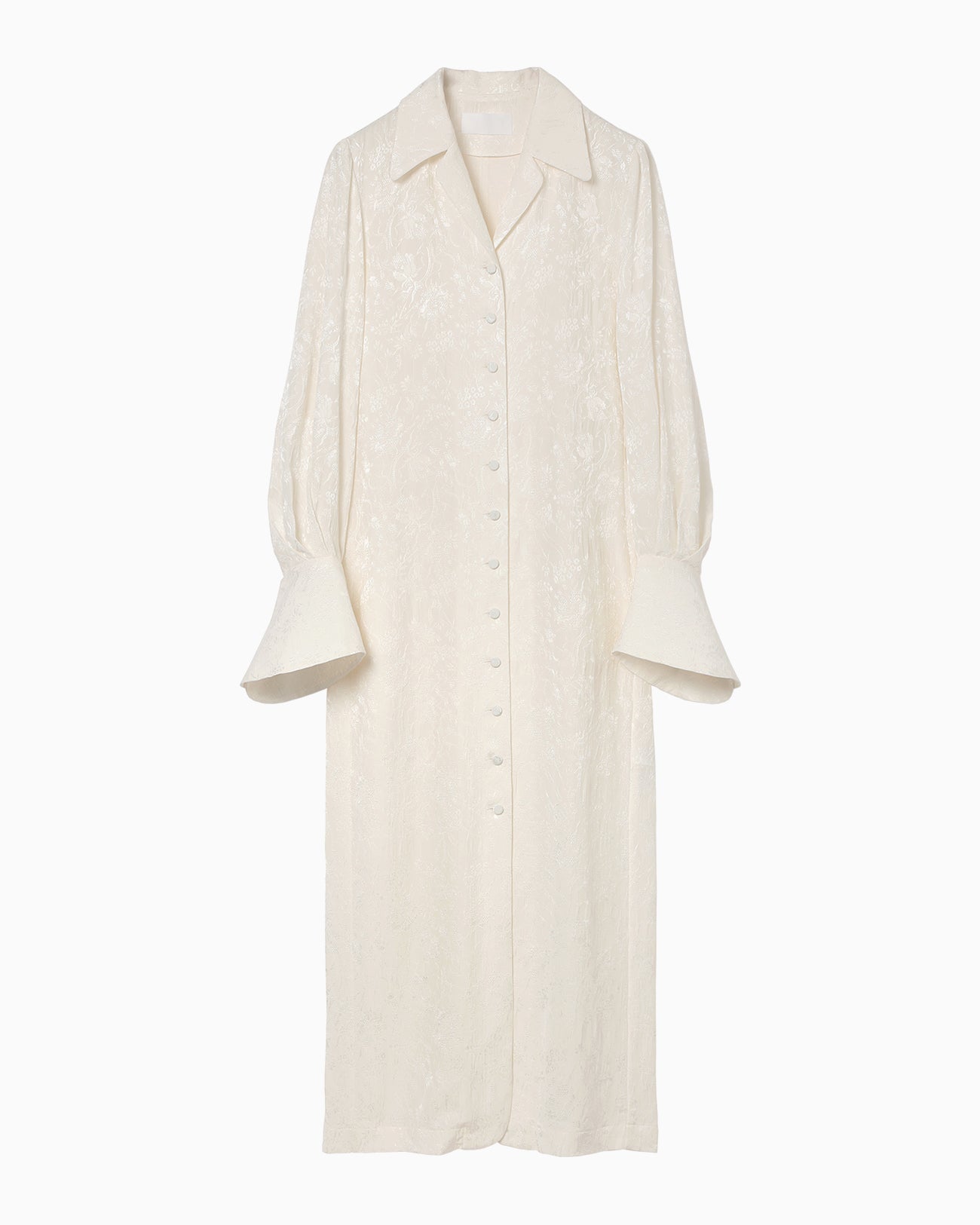 Floral Jacquard Shirt Dress - ecru