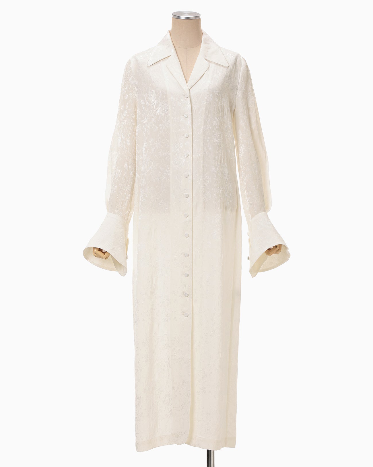 Floral Jacquard Shirt Dress - ecru